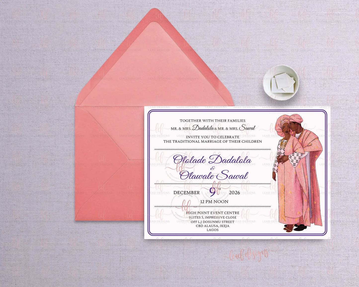 Ade Traditional Wedding Invitation | Yoruba Wedding Invitation | Nigerian Traditional Design | Digital File Rose Gold