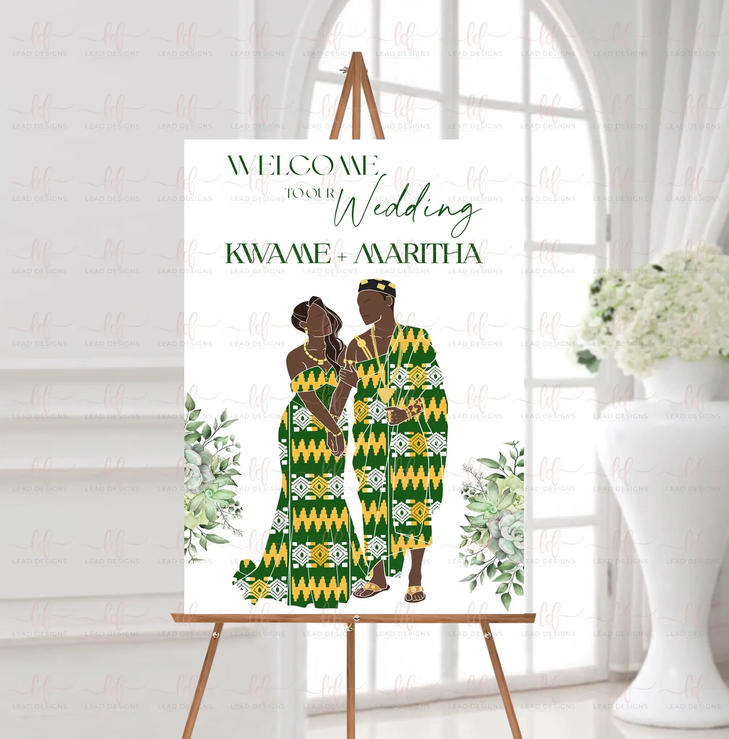 Awefa | Welcome Sign Ghanaian Traditional Wedding | Customizable Digital File Flowers Sign / Keep original skin tone