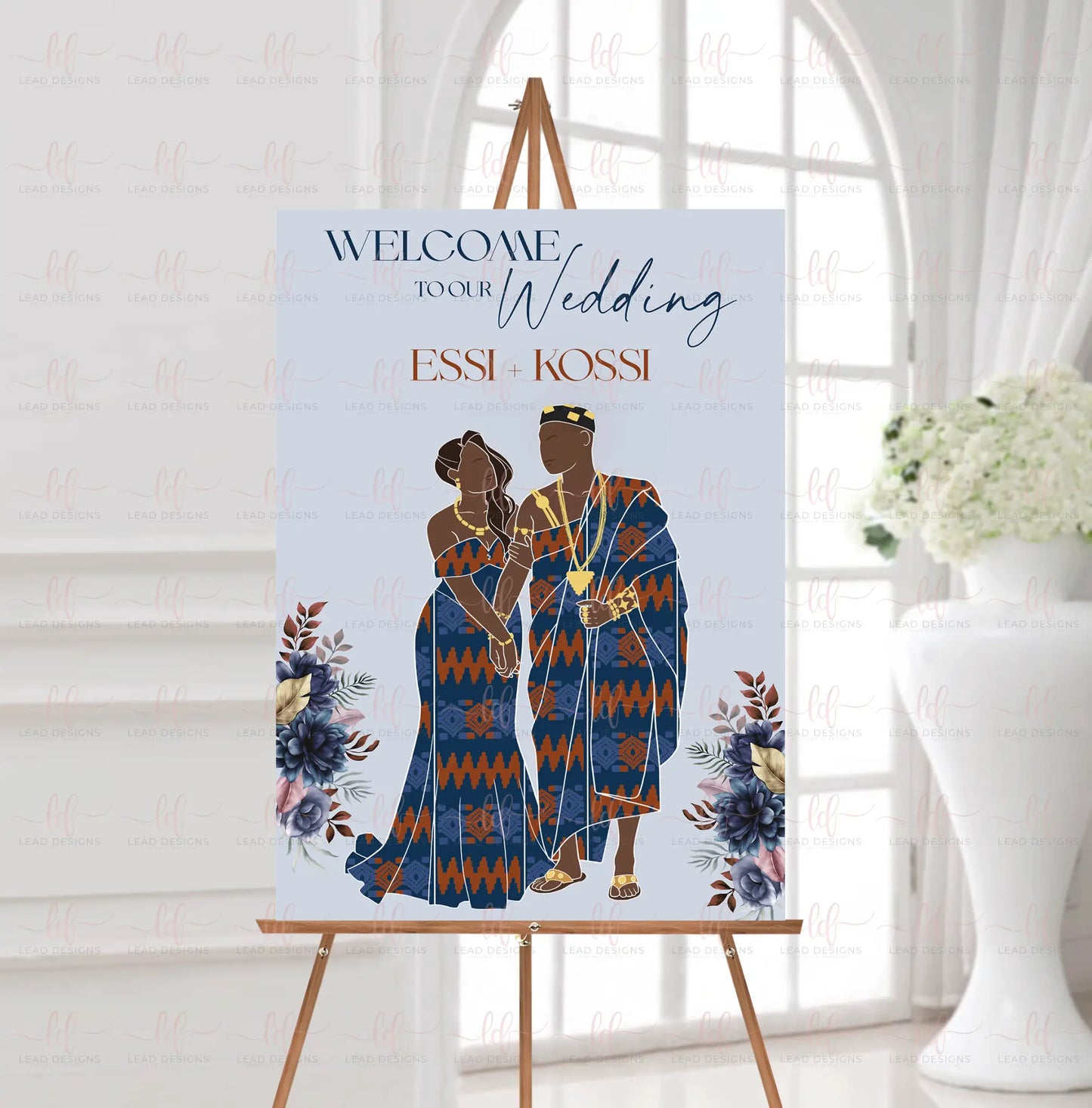 Awefa | Welcome Sign Ghanaian Traditional Wedding | Customizable Digital File Flowers Sign / Keep original skin tone