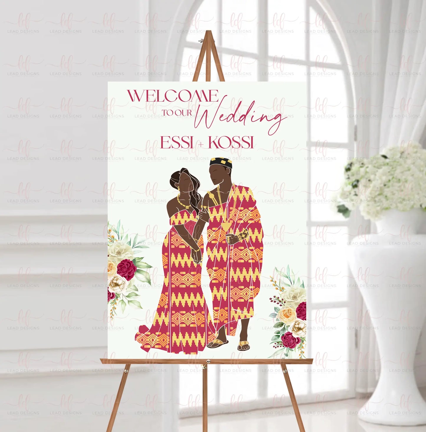 Awefa | Welcome Sign Ghanaian Traditional Wedding | Customizable Digital File Flowers Sign / Keep original skin tone