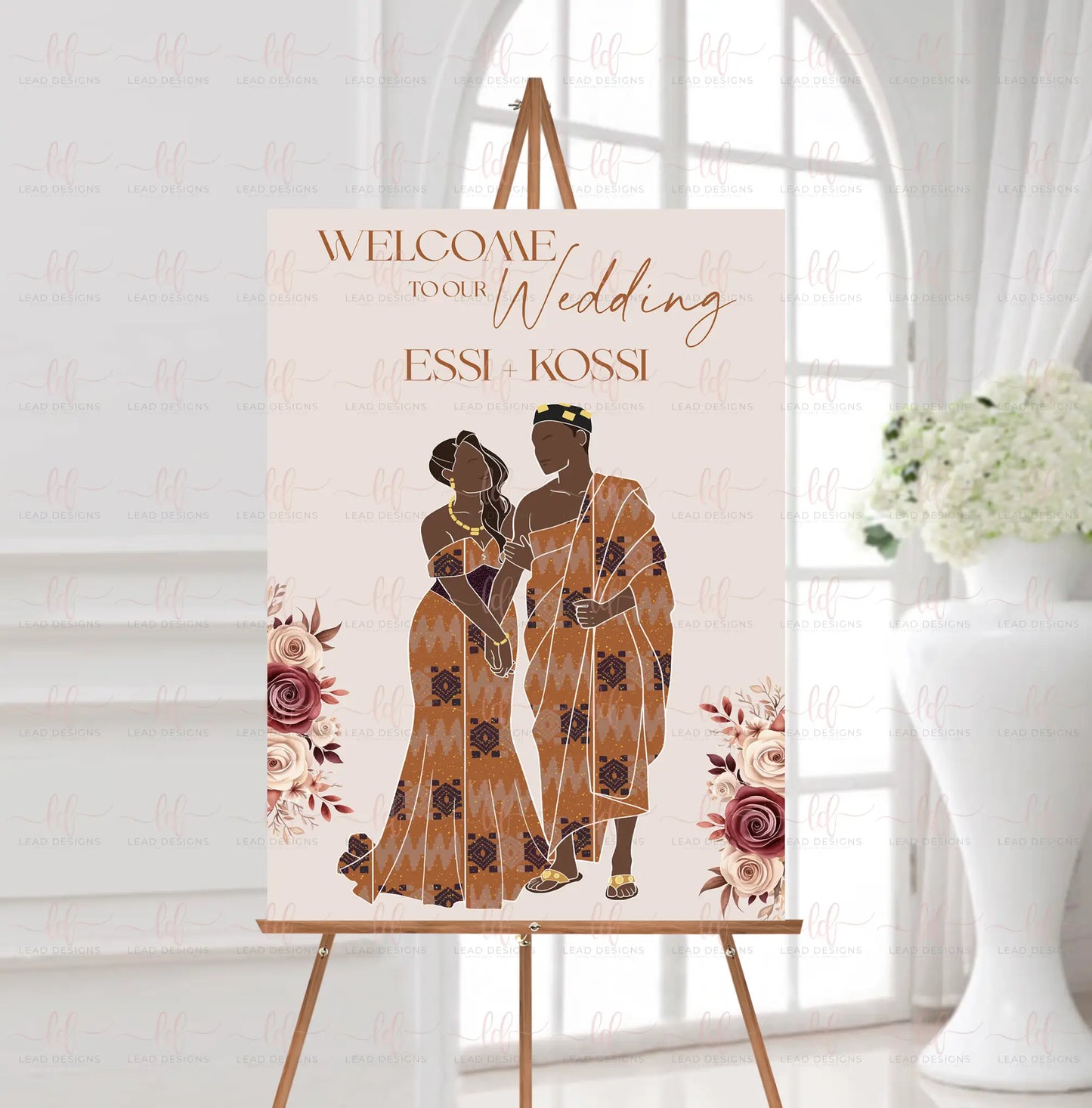 Awefa | Welcome Sign Ghanaian Traditional Wedding | Customizable Digital File Flowers Sign / Keep original skin tone