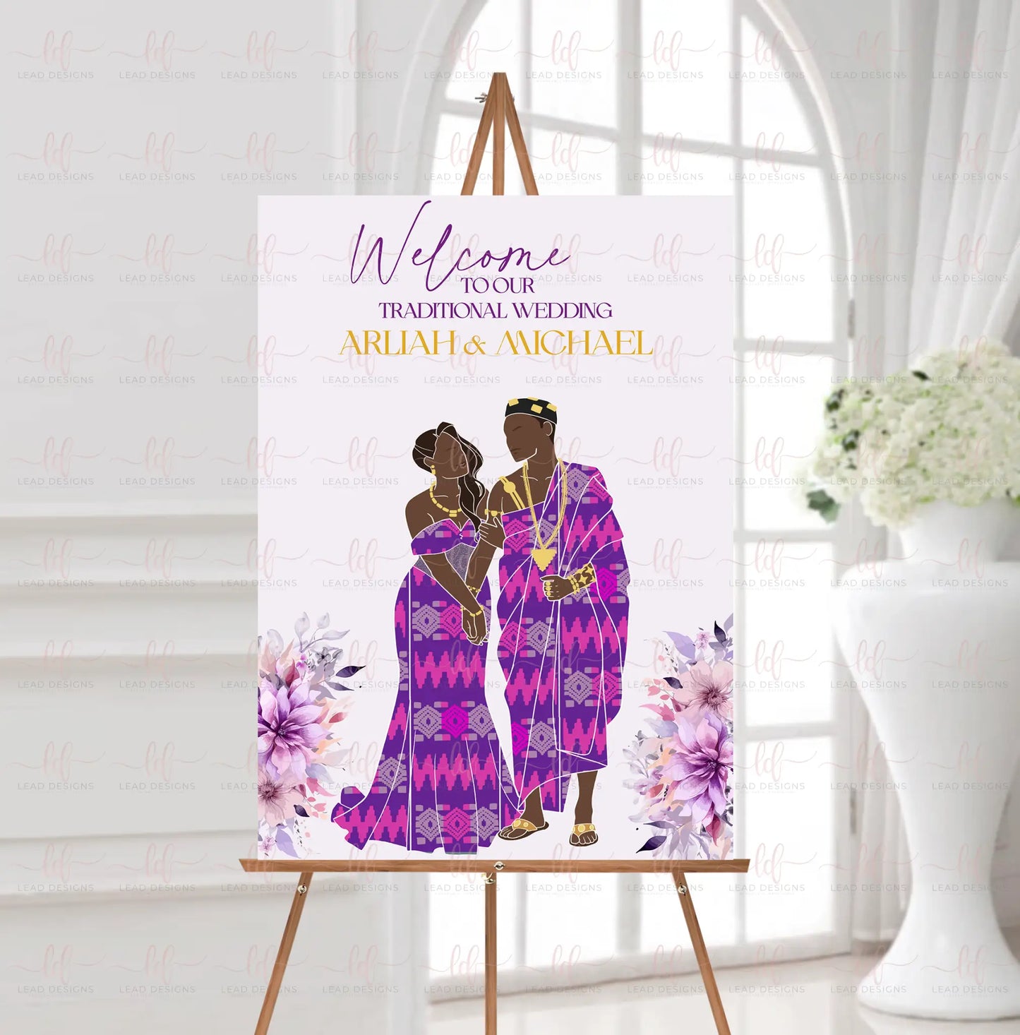 Awefa | Welcome Sign Ghanaian Traditional Wedding | Customizable Digital File Flowers Sign / Keep original skin tone