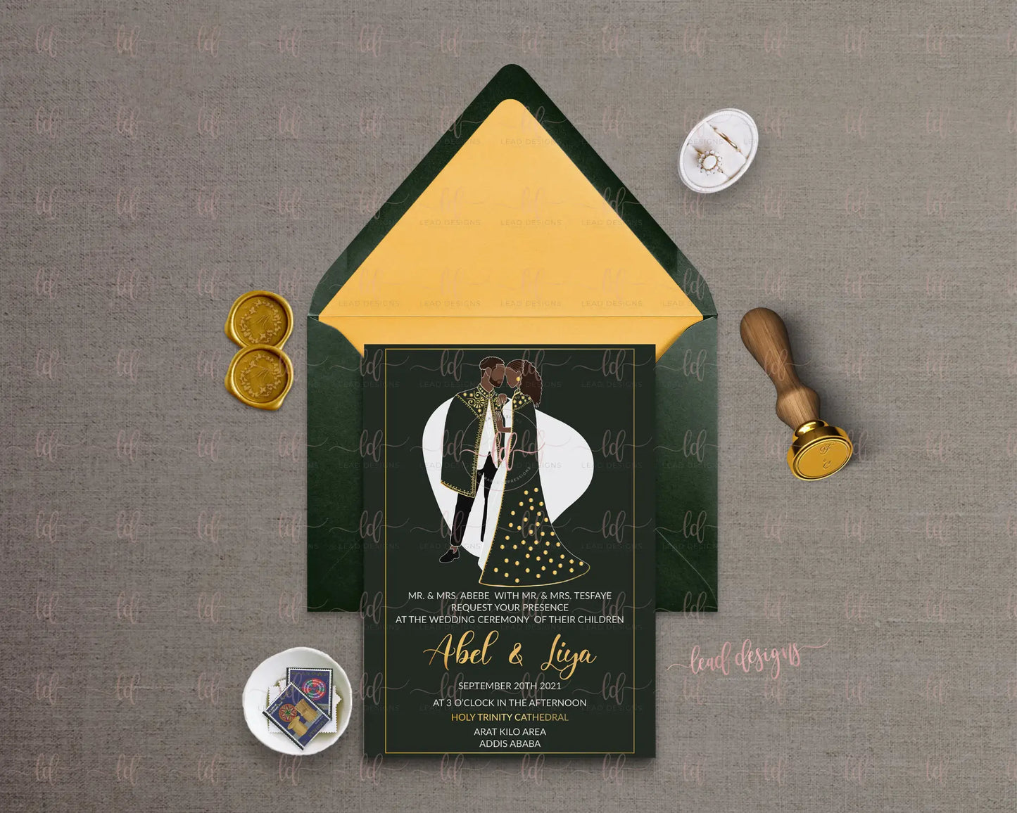 Liya Traditional Ethiopian & Eritrean Wedding Invitation Abstract Invitations