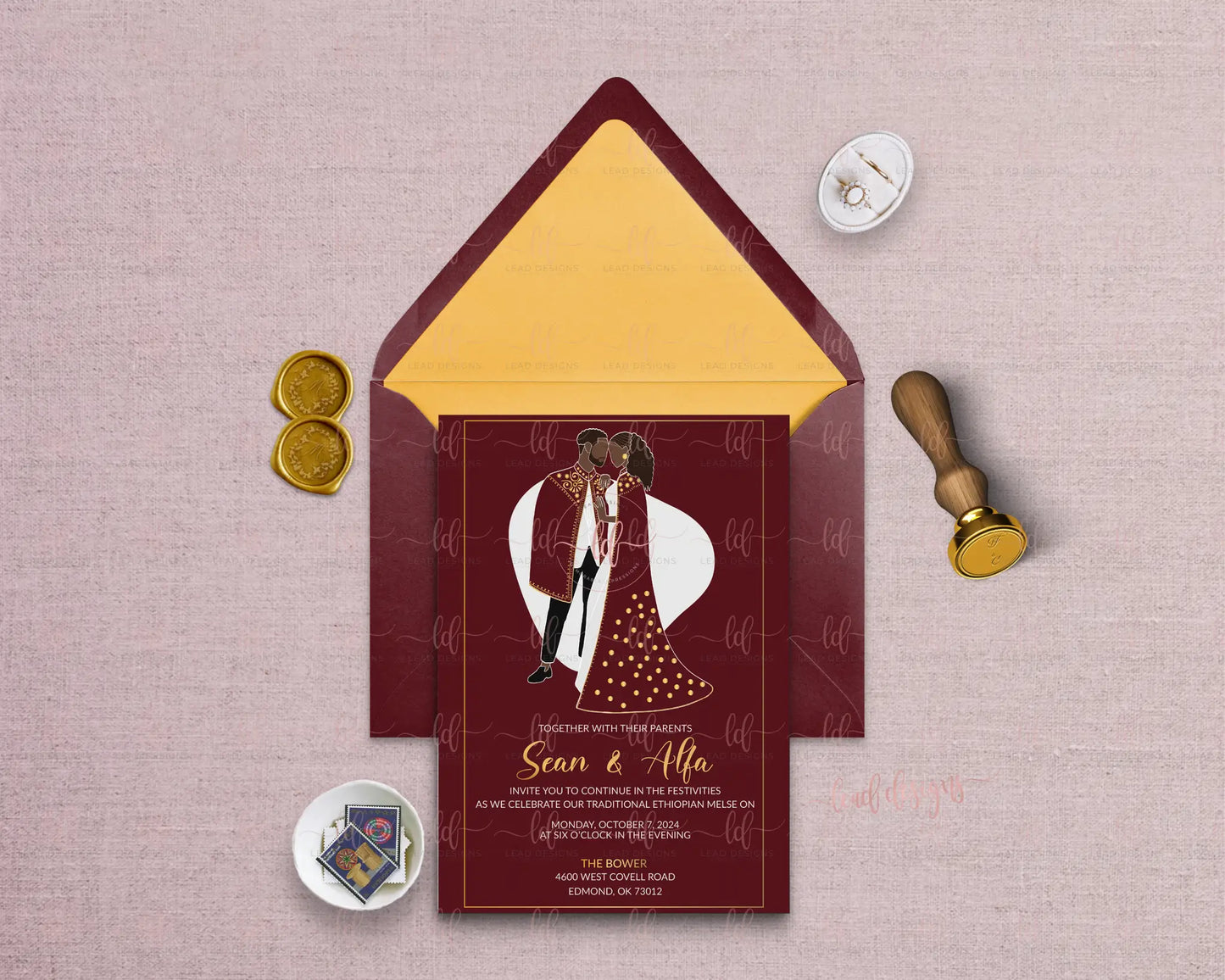 Liya Invitation – Single-Sided | Melse & Wedding Invitation | Ethiopian & Eritrean Design | African-Inspired | Digital