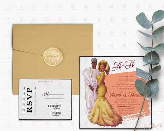 Bako Traditional Wedding Invitation - African Inspired | Customizable & Digital Detailed Invitations