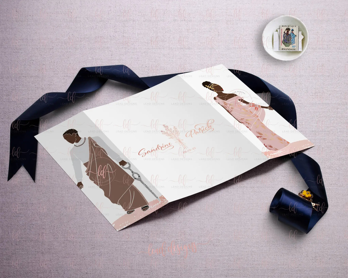 Kalisa Elegant Rwandan Traditional Wedding Invitation - Fully Customizable Gatefold Invitations