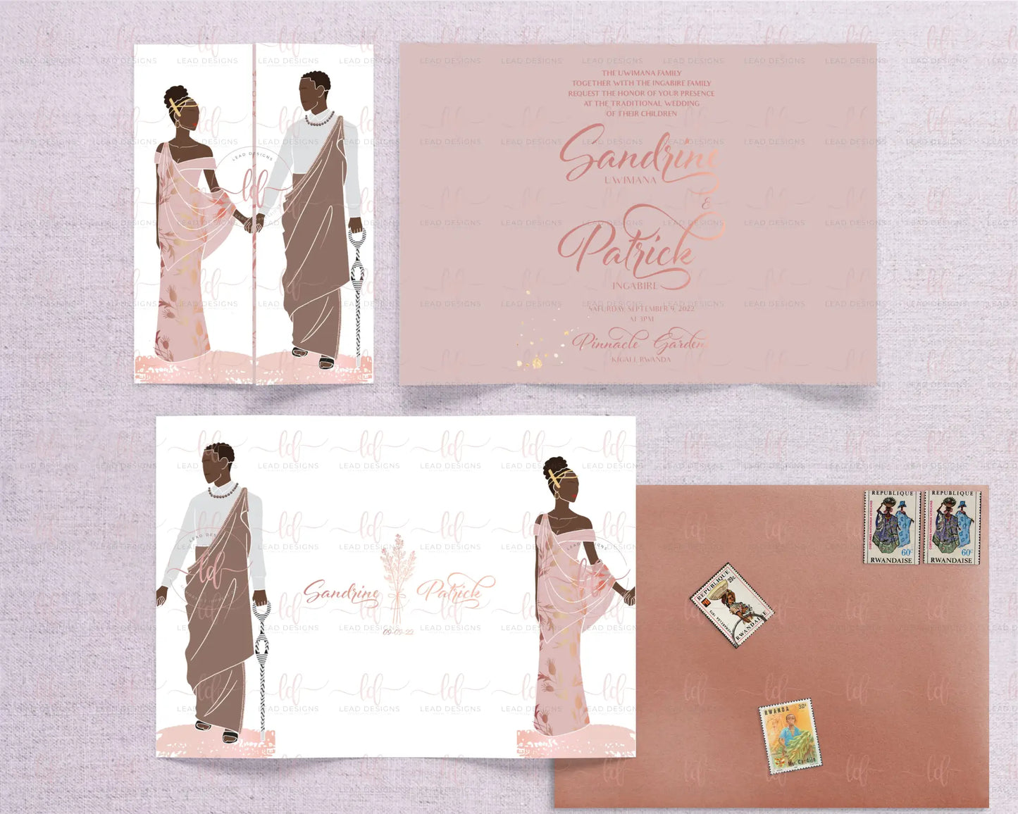 Kalisa Elegant Rwandan Traditional Wedding Invitation - Fully Customizable Gatefold Invitations