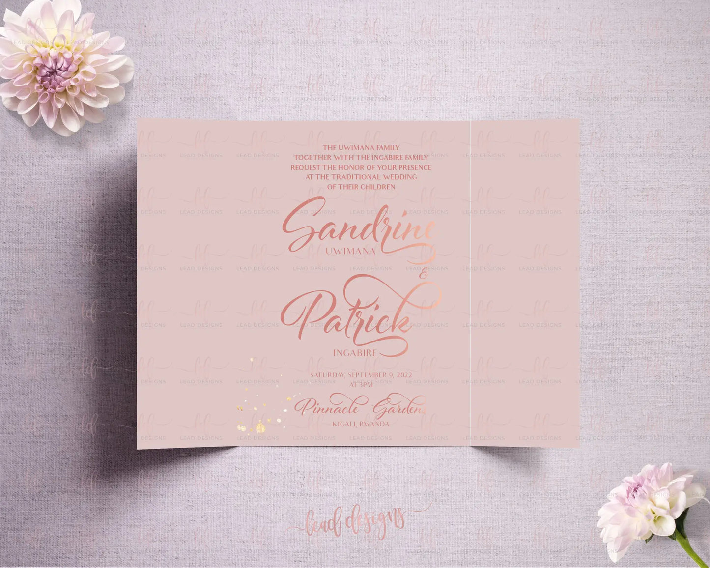 Kalisa Elegant Rwandan Traditional Wedding Invitation - Fully Customizable Gatefold Invitations