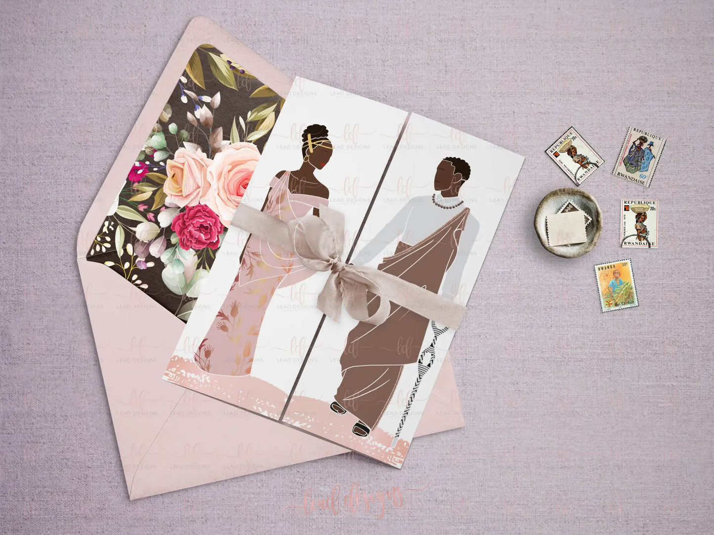 Kalisa Elegant Rwandan Traditional Wedding Invitation - Fully Customizable Gatefold Invitations