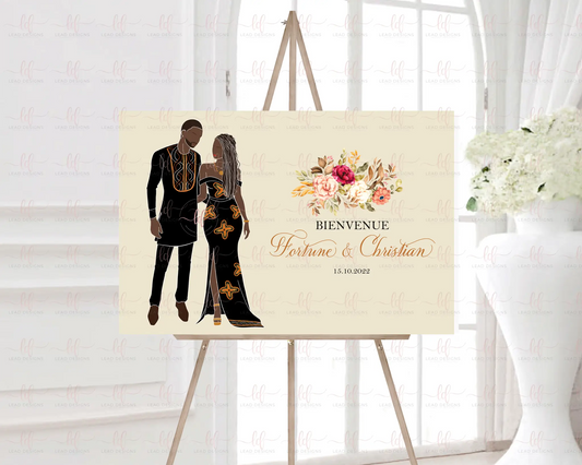 Kameni | African Traditional Wedding Welcome Sign | Customizable Digital File Beard for Groom + Braids for Bride / Keep