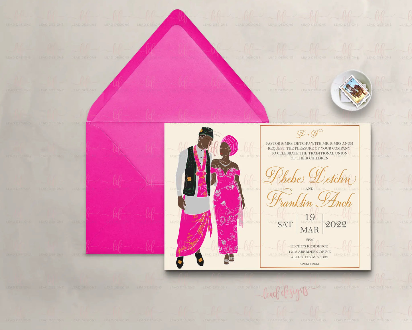 Kameni Cameroonian Traditional Wedding Invitation - Fully Customizable Abstract Invitations