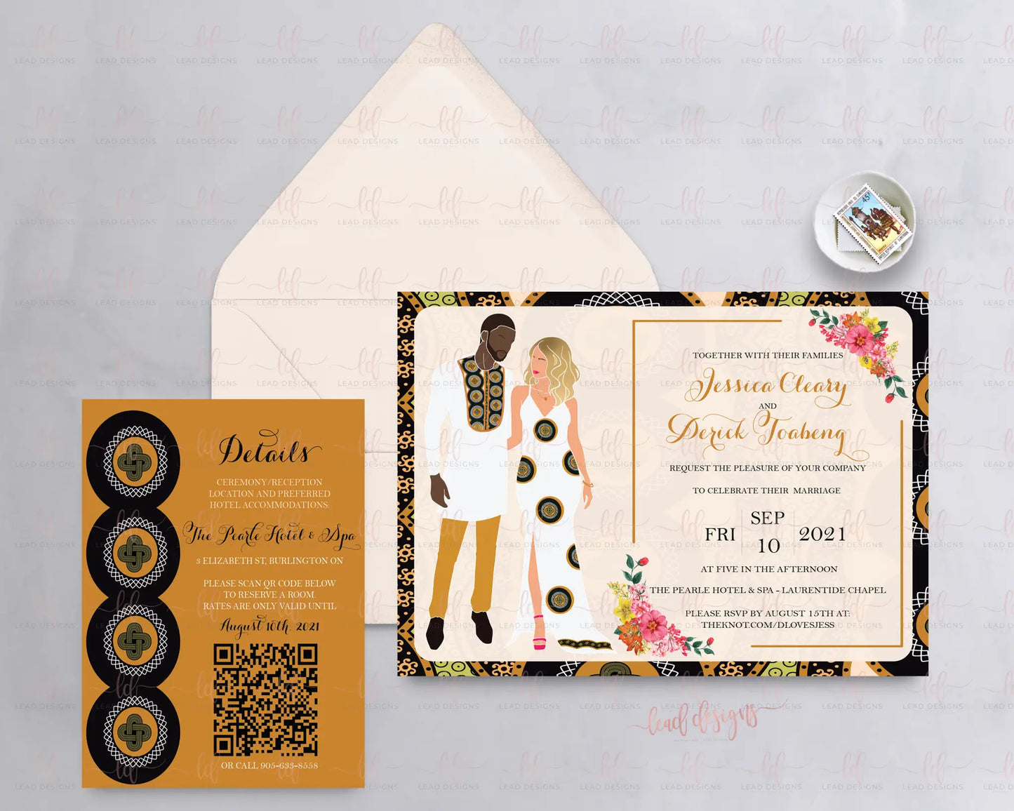 Kameni Cameroonian Traditional Wedding Invitation - Fully Customizable Abstract Invitations