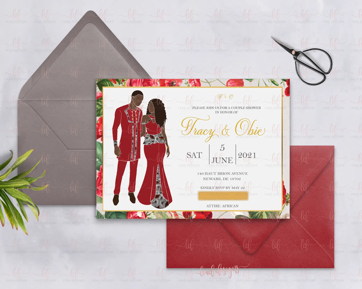 Kameni Cameroonian Traditional Wedding Invitation - Fully Customizable Abstract Invitations