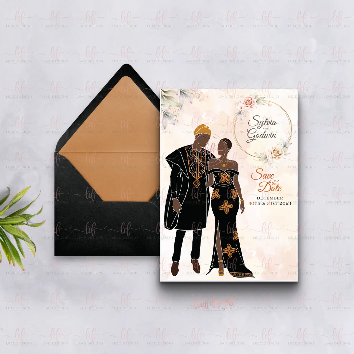 Kameni Cameroonian Traditional Wedding Invitation - Fully Customizable Abstract Invitations