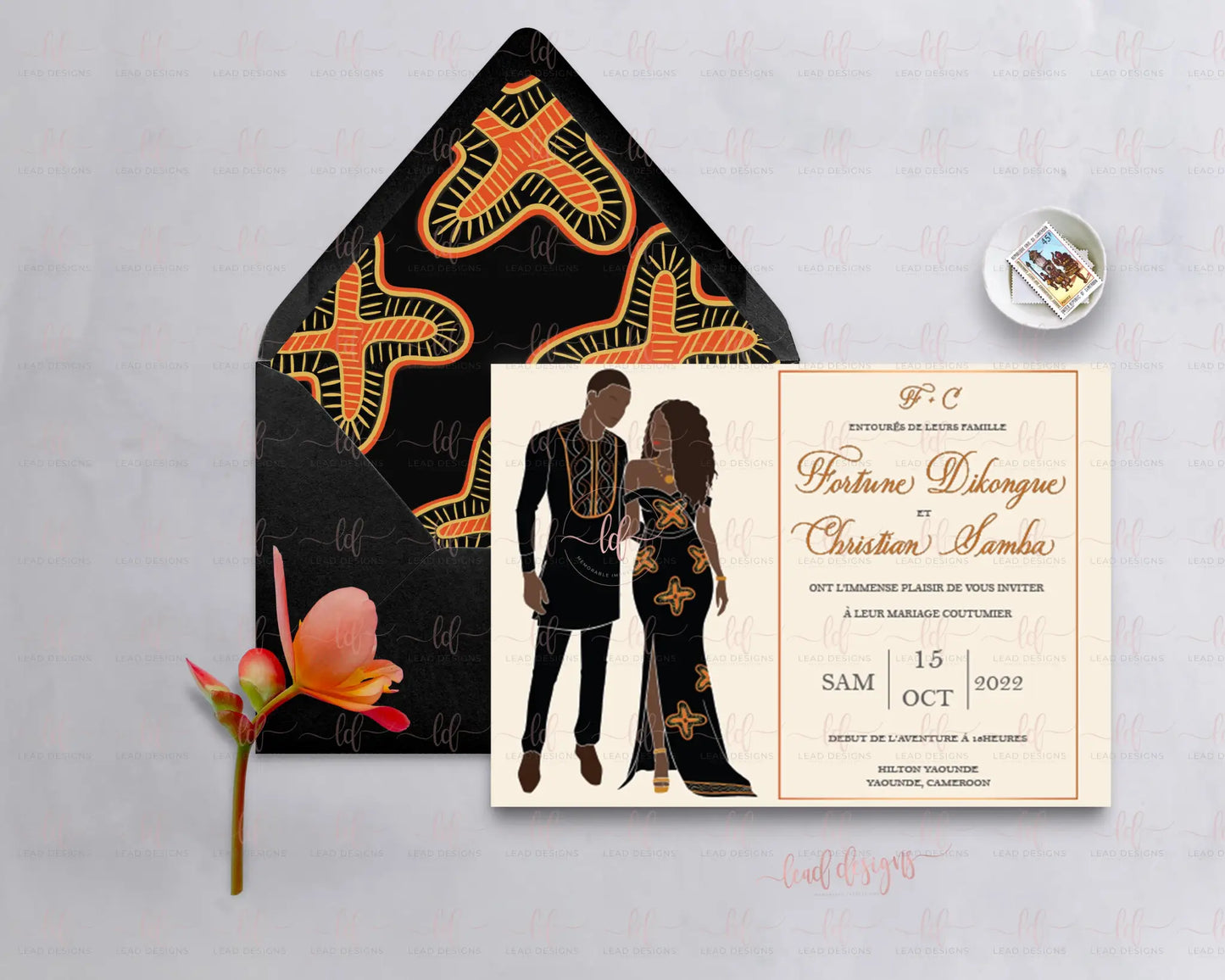 Kameni Cameroonian Traditional Wedding Invitation - Fully Customizable Abstract Invitations