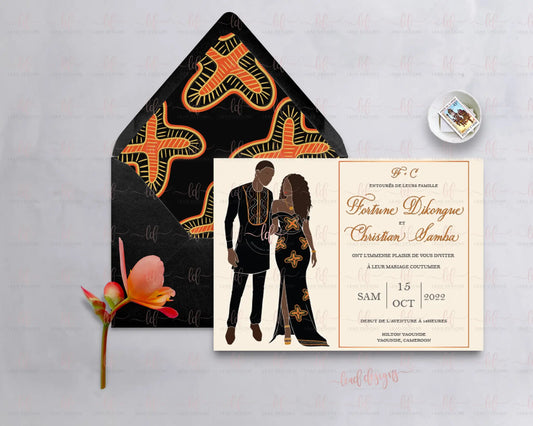 Kameni Cameroonian Traditional Wedding Invitation - Fully Customizable Abstract Invitations