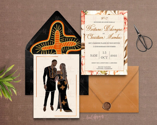 Kameni – Double-Sided | African Traditional Wedding | Customizable Digital File Beard for Groom + Braids for Bride
