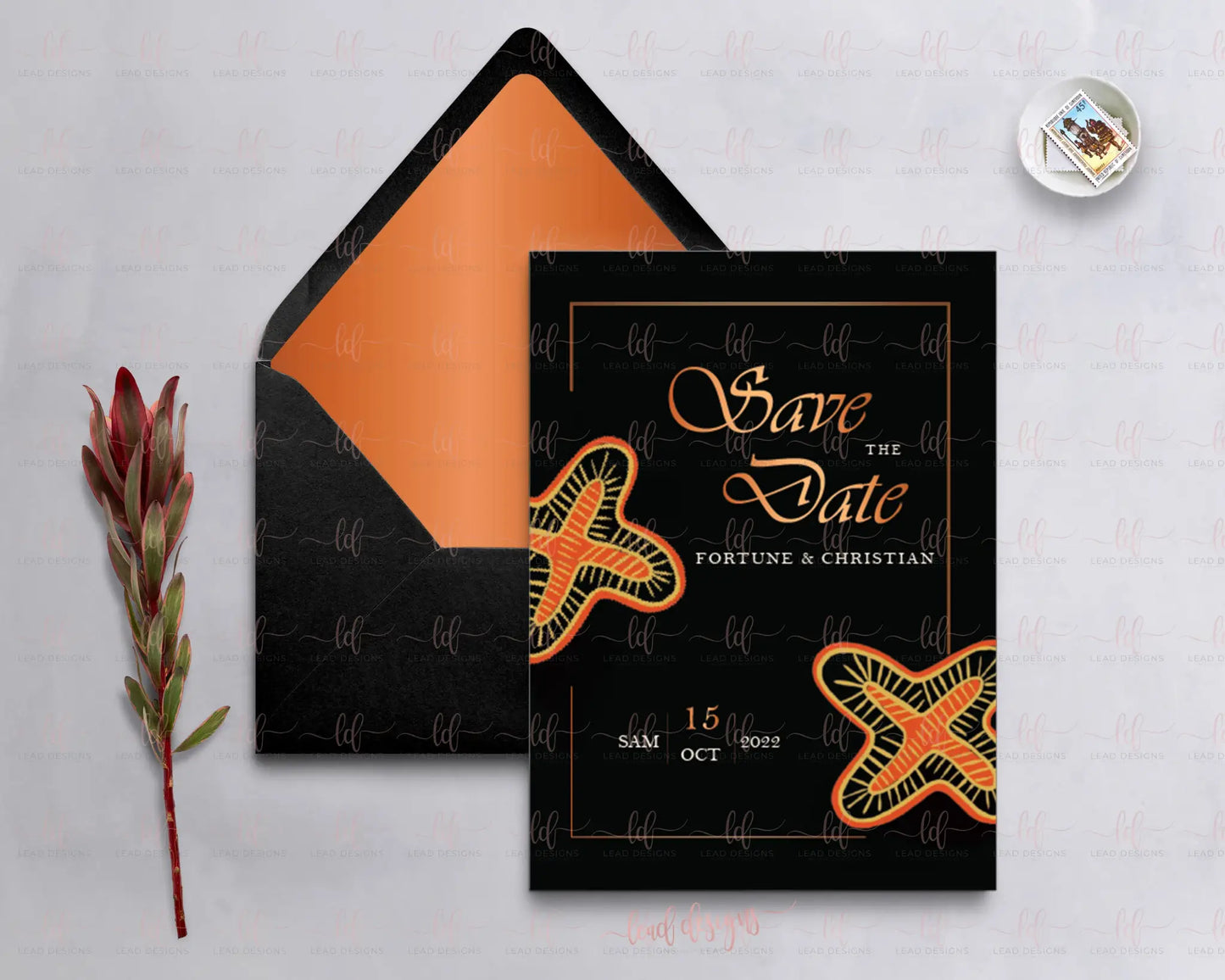 Kameni Toghu Pattern Digital Cameroonian Traditional Wedding | Save The Date Card