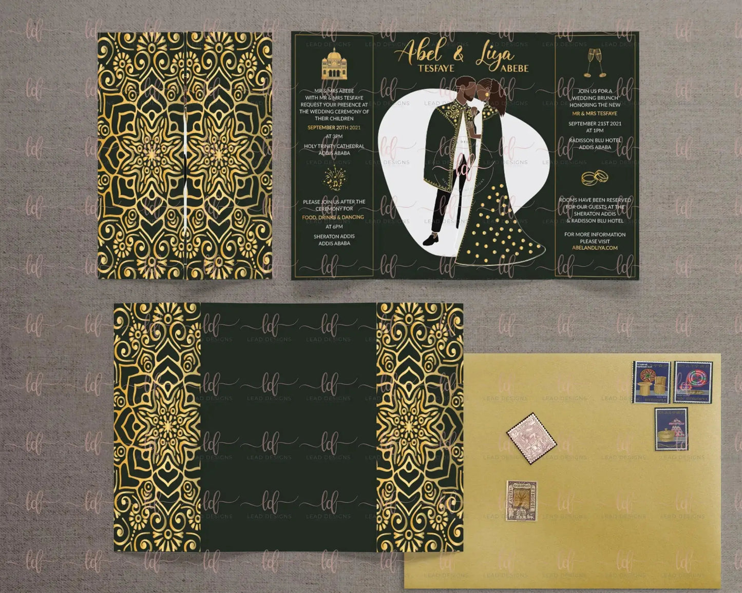 Liya Gatefold Invitation African Traditional Wedding Gatefold Invitations