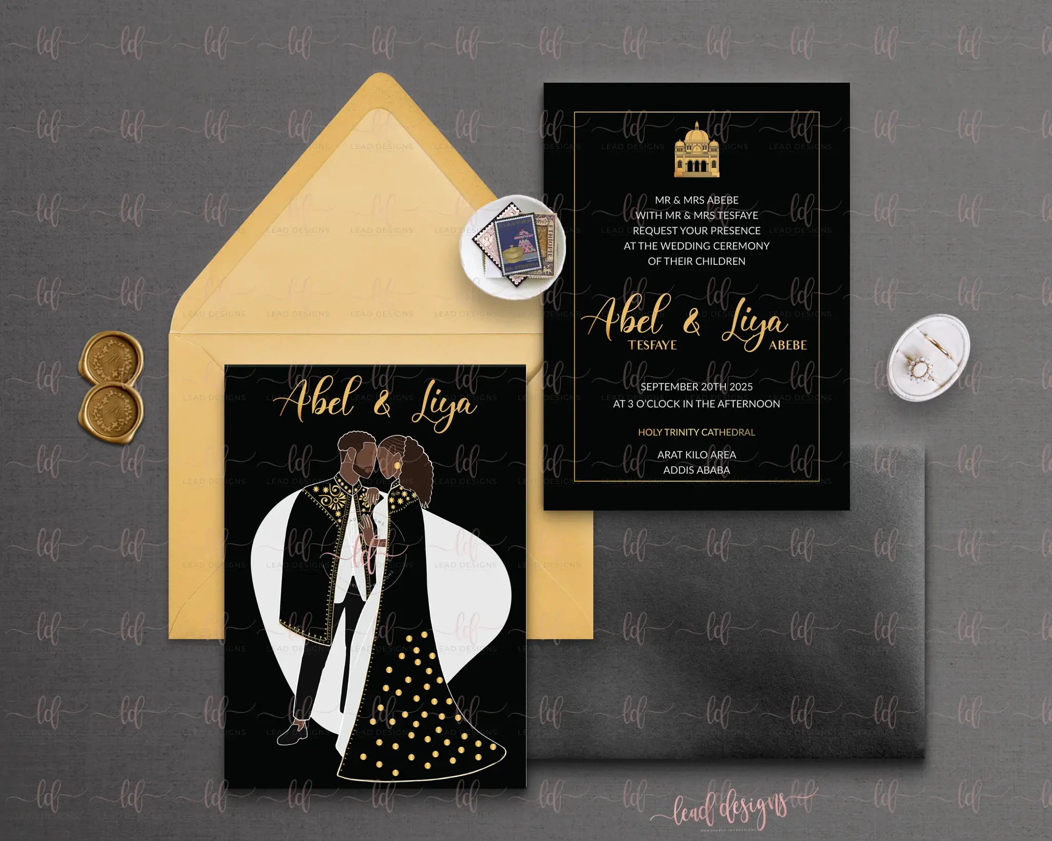 Liya Invitation – Double-Sided | Telosh & Wedding Invitation | Ethiopian & Eritrean Design | African-Inspired | Digital
