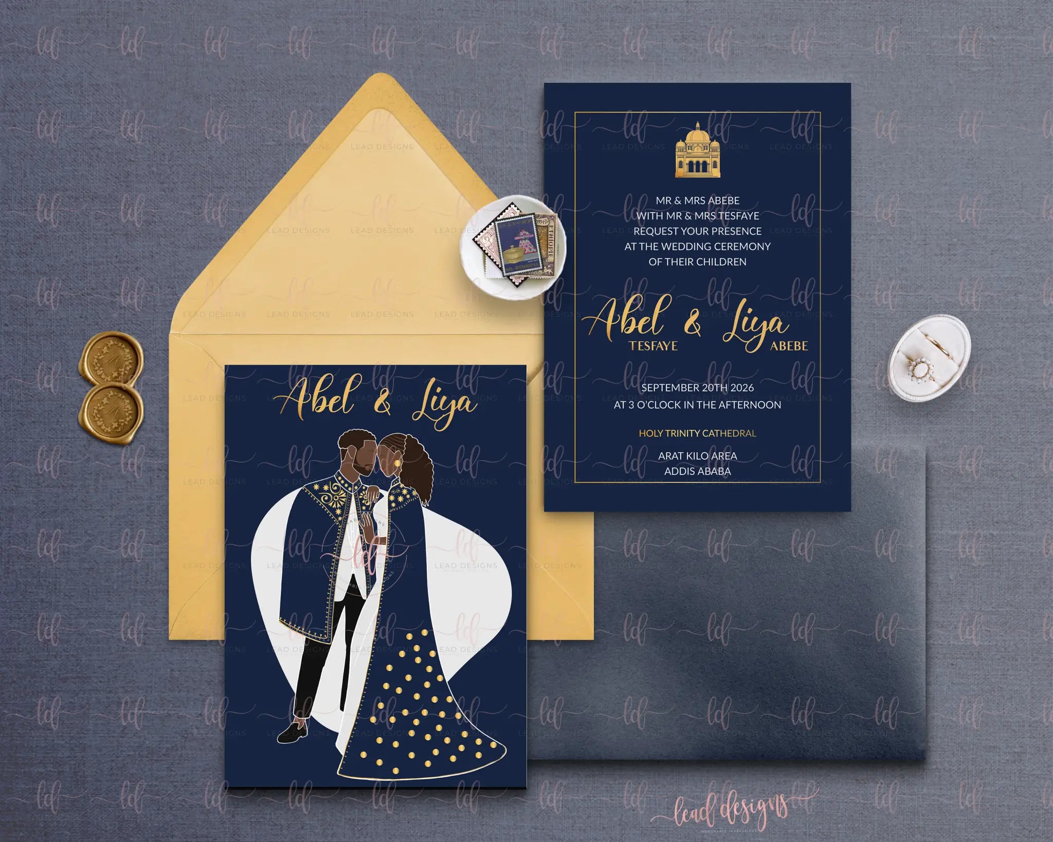 Liya Invitation – Double-Sided | Telosh & Wedding Invitation | Ethiopian & Eritrean Design | African-Inspired | Digital