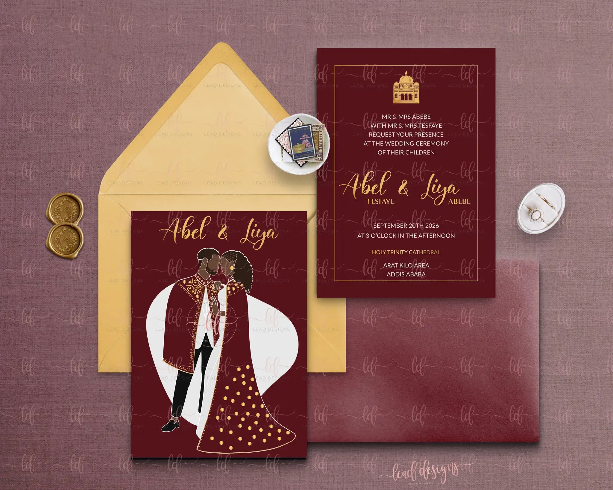 Liya Invitation – Double-Sided | Telosh & Wedding Invitation | Ethiopian & Eritrean Design | African-Inspired | Digital