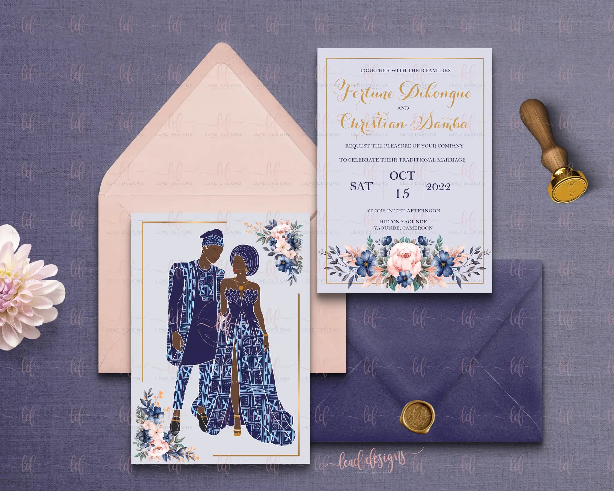 Mita Invitation – Double-Sided | African Traditional Wedding | Customizable Digital File Add Traditional Headwrap