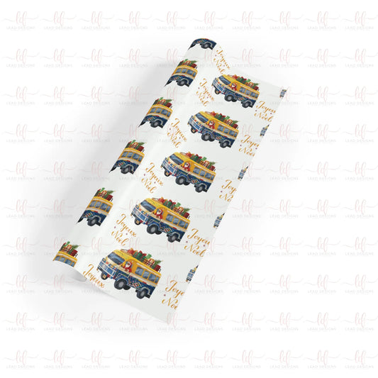 Santa Dans Un Car Rapide- Gift Wrapping Paper Sheet Christmas Wrapping Paper