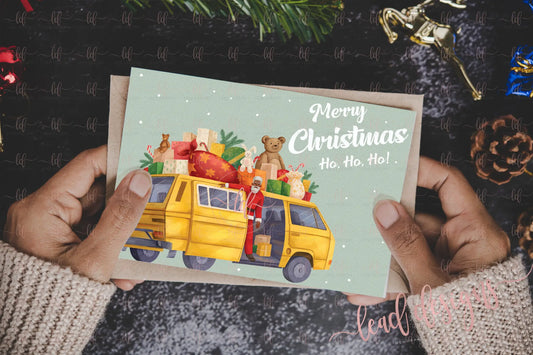 Santa In A Molue Christmas Card Chritsmas Card