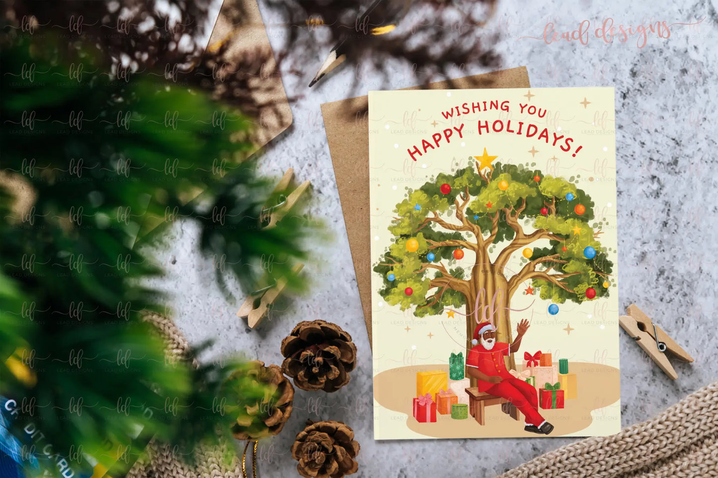 Santa Under A Baobab Christmas Card Chritsmas Card