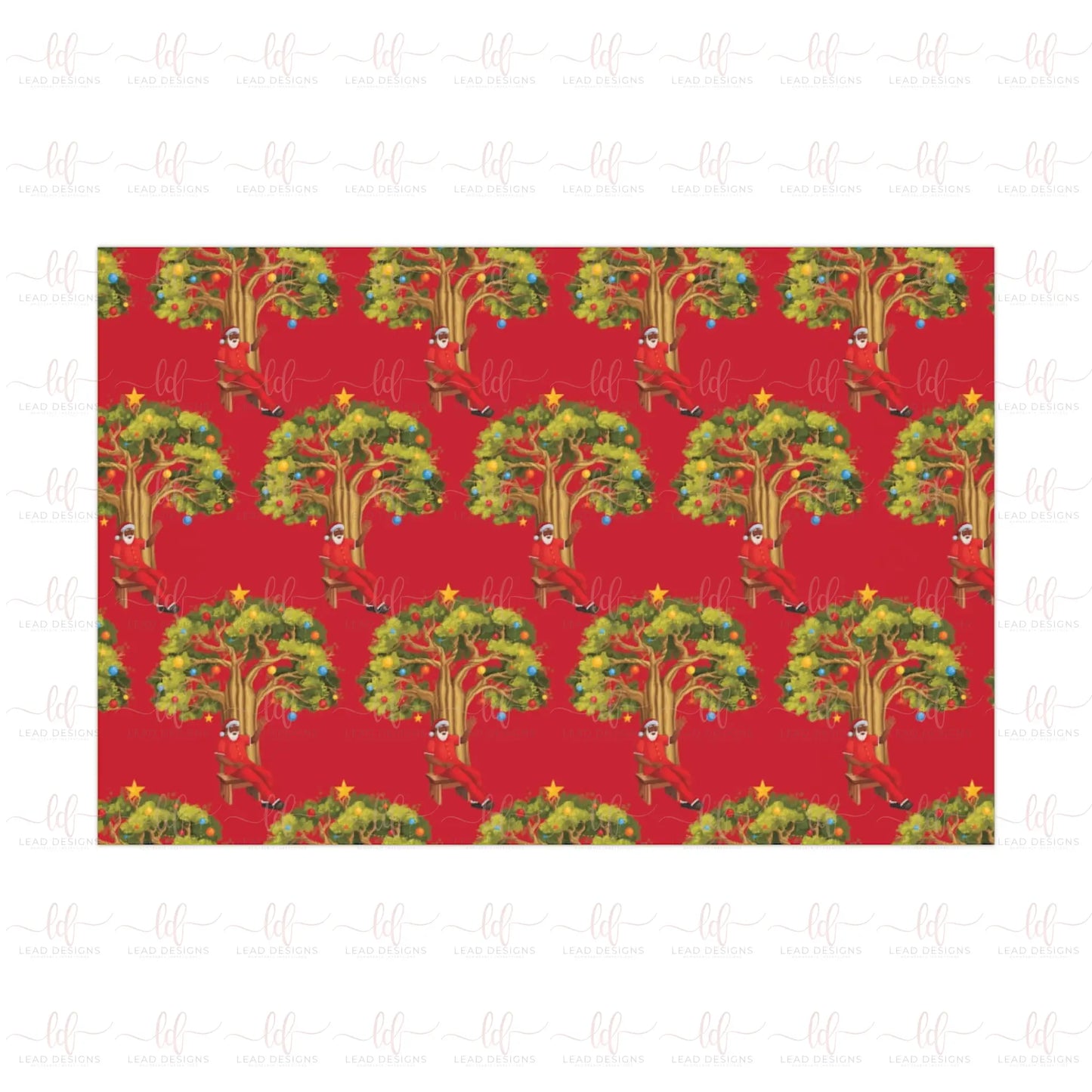 Santa Under A Christmas Baobab- Gift Wrapping Paper Sheet Christmas Wrapping Paper