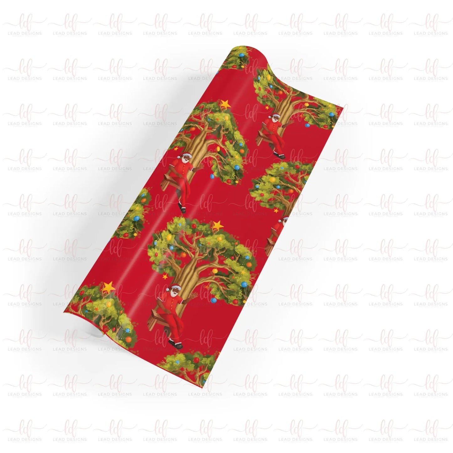 Santa Under A Christmas Baobab- Gift Wrapping Paper Sheet Christmas Wrapping Paper