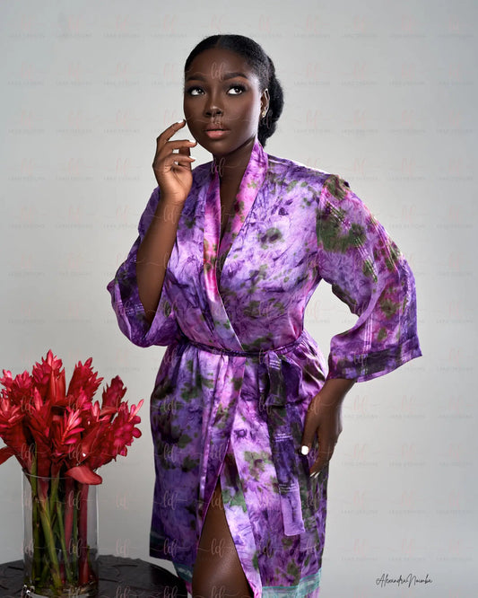 Seli- Silk Satin Robe African Print Robes