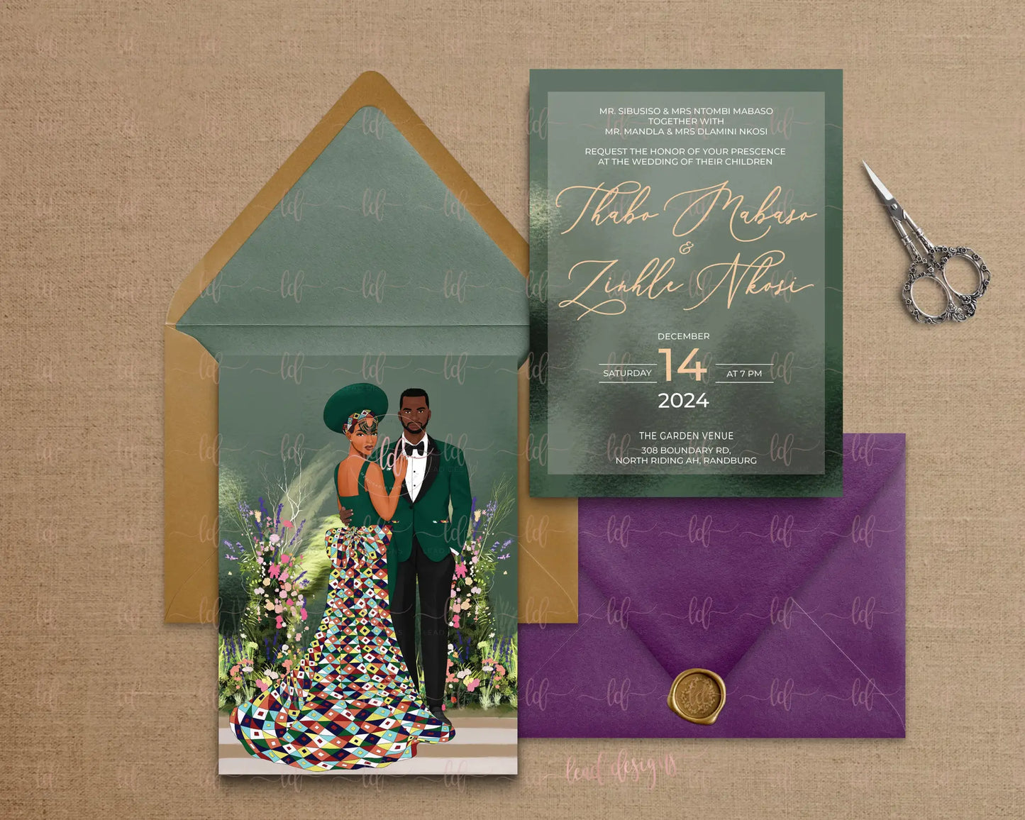 South Africa zhulu zambian traditional wedding decor stationery 